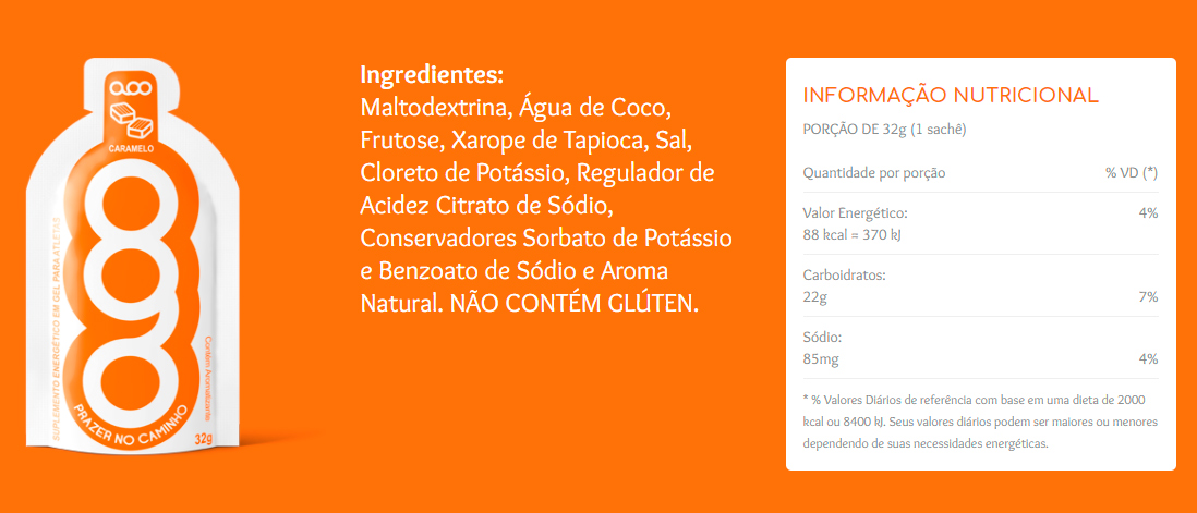 Tabela Nutricional Gel AOO Sabor Caramelo