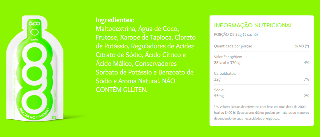 Tabela Nutricional Gel AOO Sabor Limão