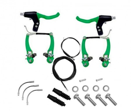 Kit de Freio V-Brake de Nylon Verde com Maçaneta (Par)